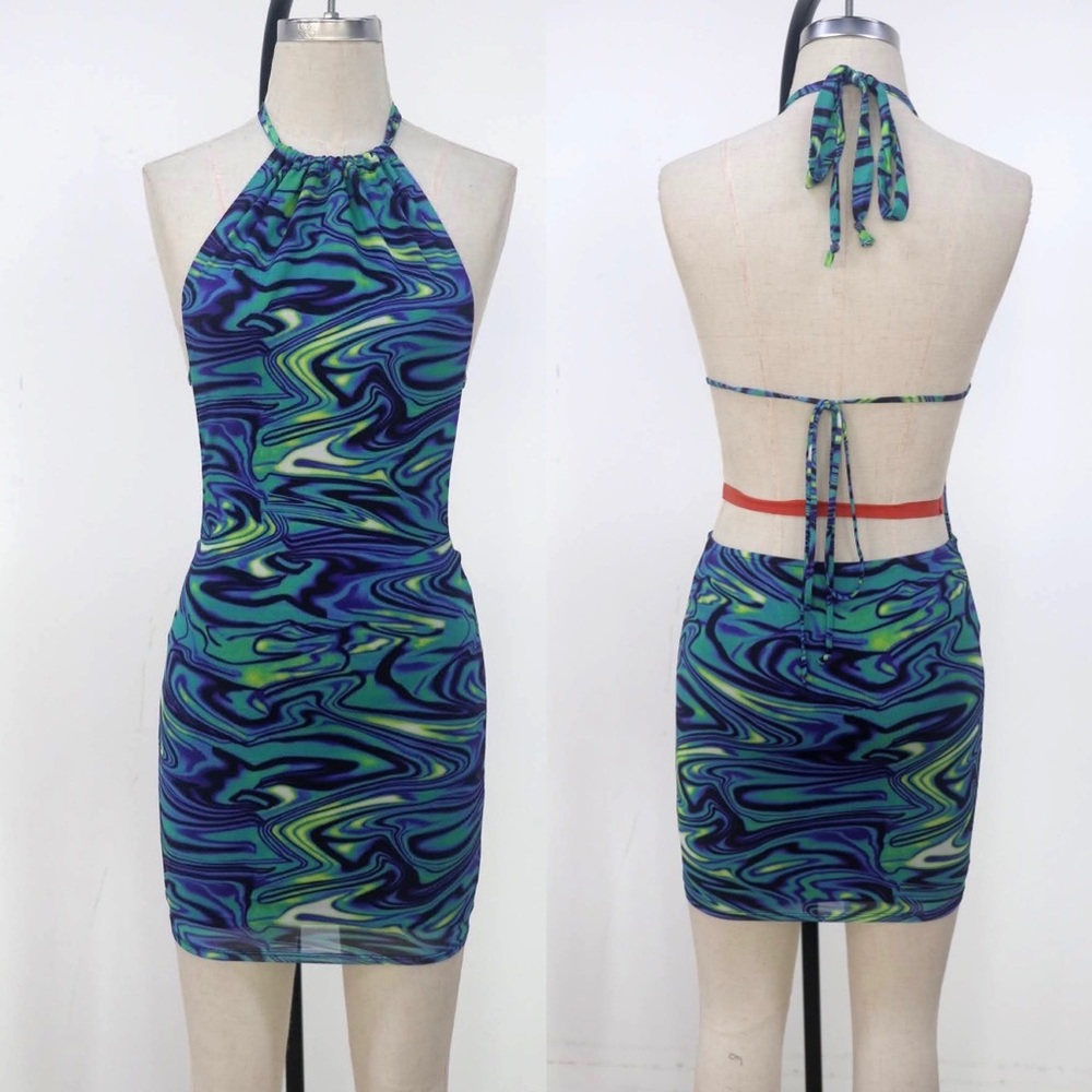 Multicolored blue dress